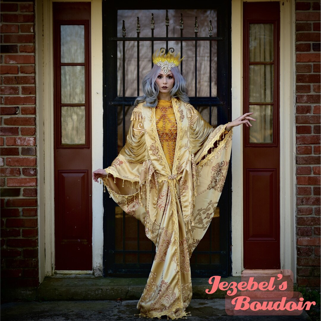 Golden Burlesque Kimono, Brocade Sultry Gown, Dramatic Goddess Drag Queen Regal Beaded Ornate Haute Robe, Oracle Majestic Fortune Teller | MakerPlace by Michaels Golden Burlesque Kimono, Brocade Sultry Gown, Dramatic Goddess Drag Queen Regal Beaded Ornate Haute Robe, Oracle Majestic Fortune Teller | MakerPlace by Michaels